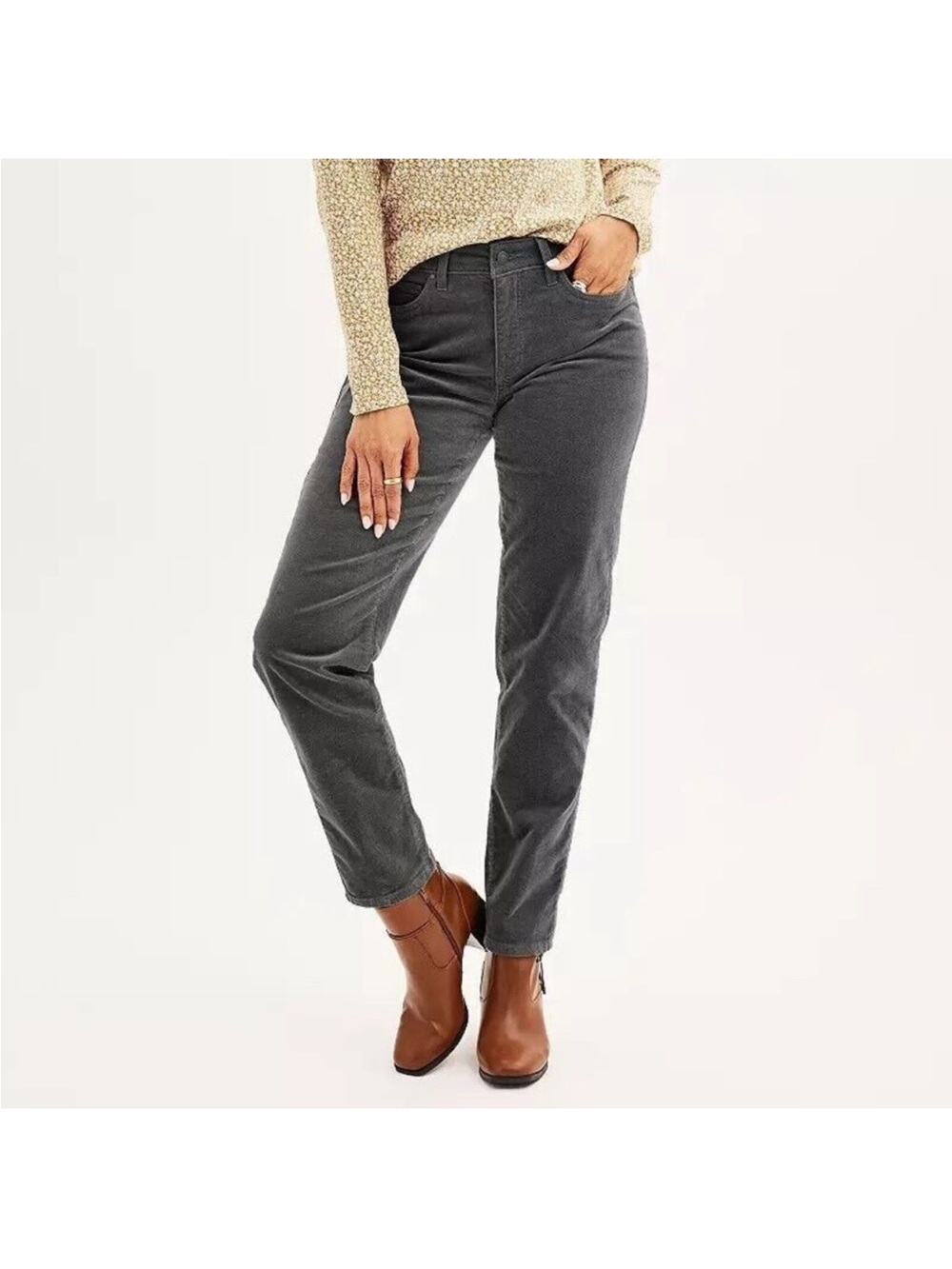 NWT Christopher & Banks Grey Modern Fit Straight Leg Baby Corduroy Pants SZ‎ 16